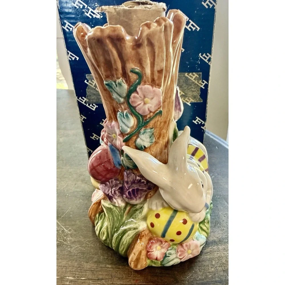 Fitz and Floyd Busy Bunnies Collection Bunny Vase in the Original Box 1996 VTG